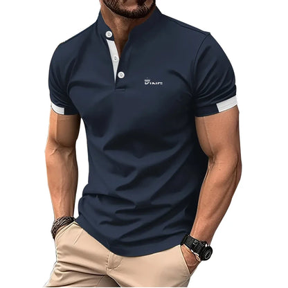 Robin – Moderne herenpolo met opstaande kraag en knoopdetail