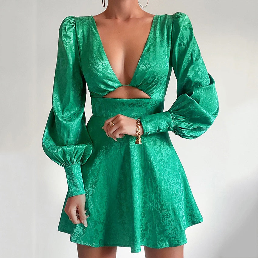 Xiomara - Dames mini jurk met diepe v-hals en uitgesneden taille