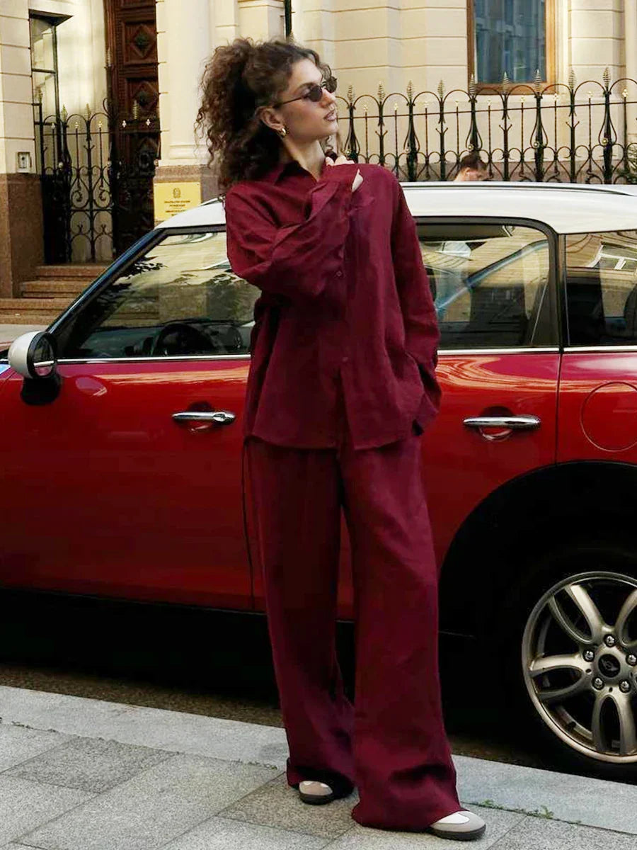 Damiana - Dames set met losvallende broek en open blouse