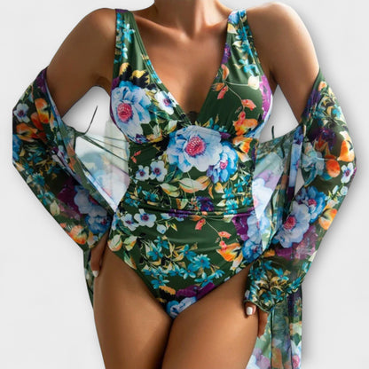 Capucine - Dames badpak met diepe V-hals en bloemenprint