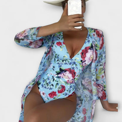 Capucine - Dames badpak met diepe V-hals en bloemenprint