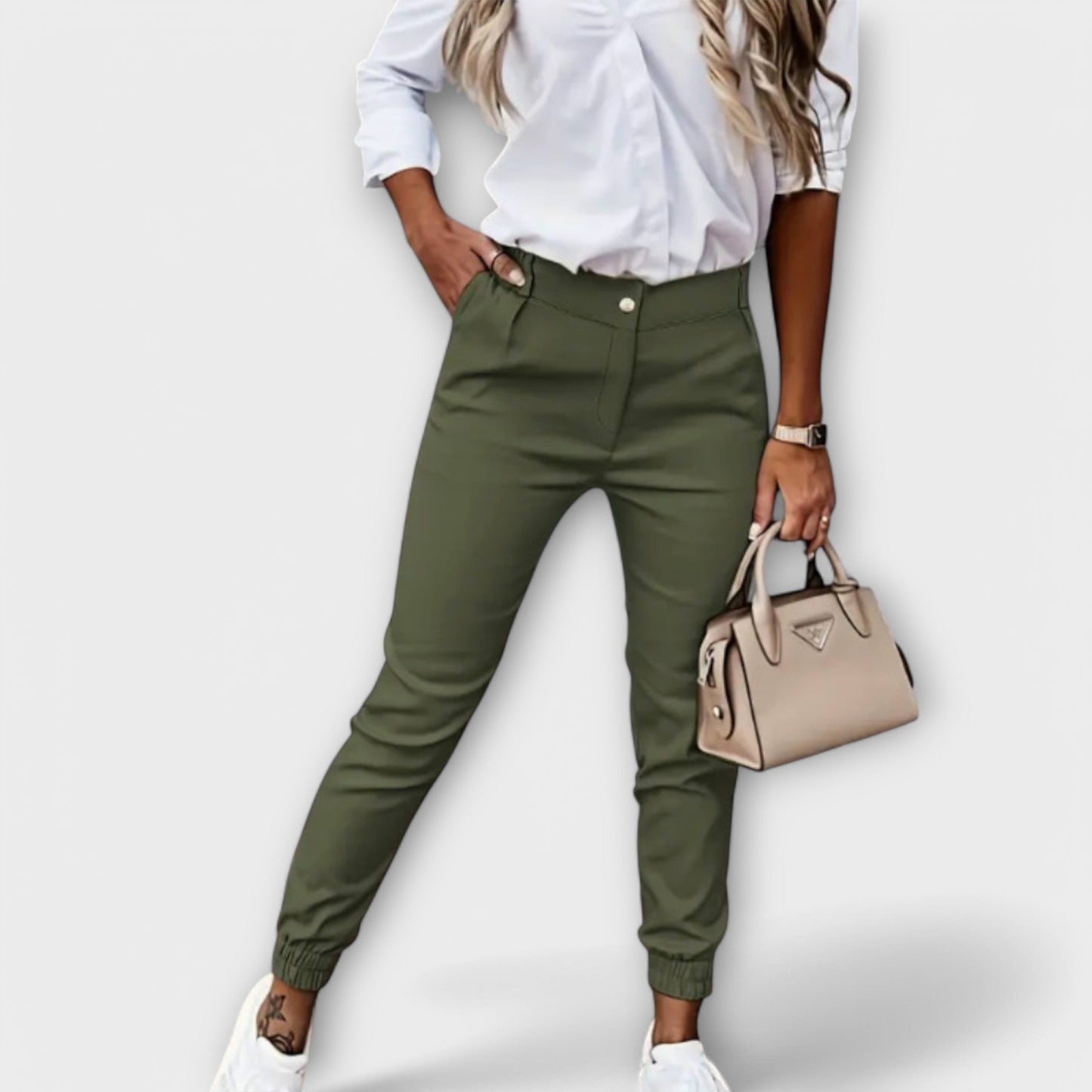 Sina - Hoge taille tapered damesbroek met elastische enkels
