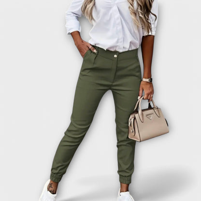 Sina - Hoge taille tapered damesbroek met elastische enkels