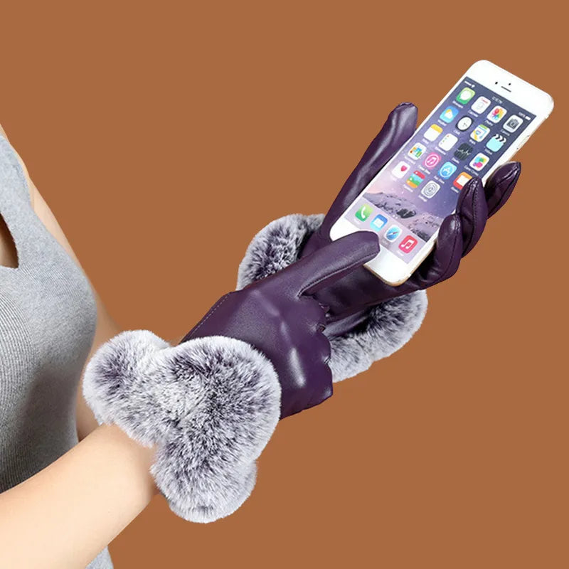 Luxe leren handschoenen met imitatiebont manchet