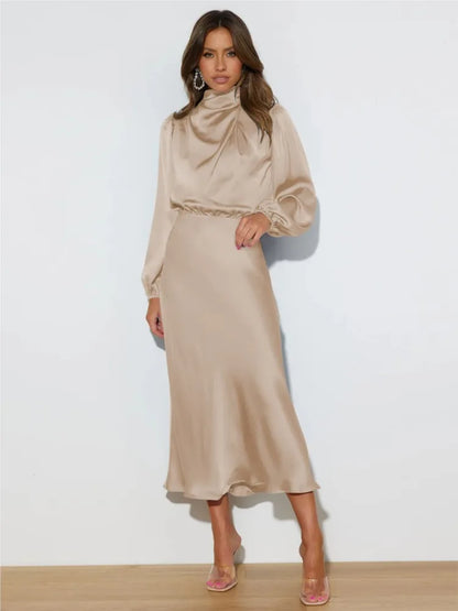 Verie – Midi jurk met hoge hals en lange mouwen voor dames