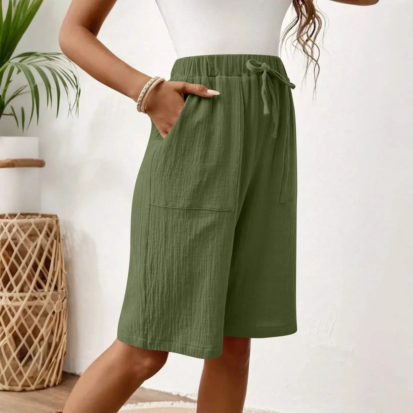 Vesta - Dames bermuda short met strikceintuur en zakken