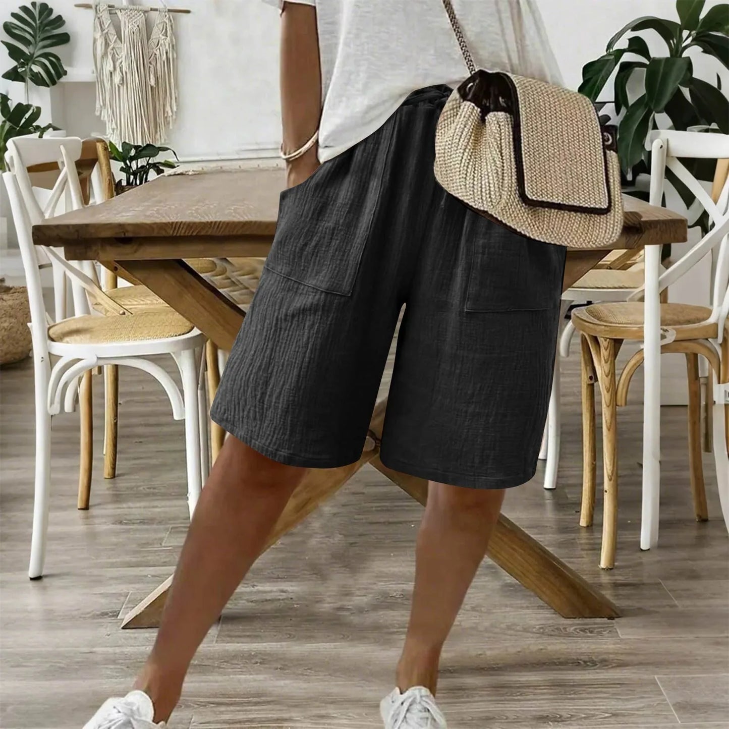 Vesta - Dames bermuda short met strikceintuur en zakken