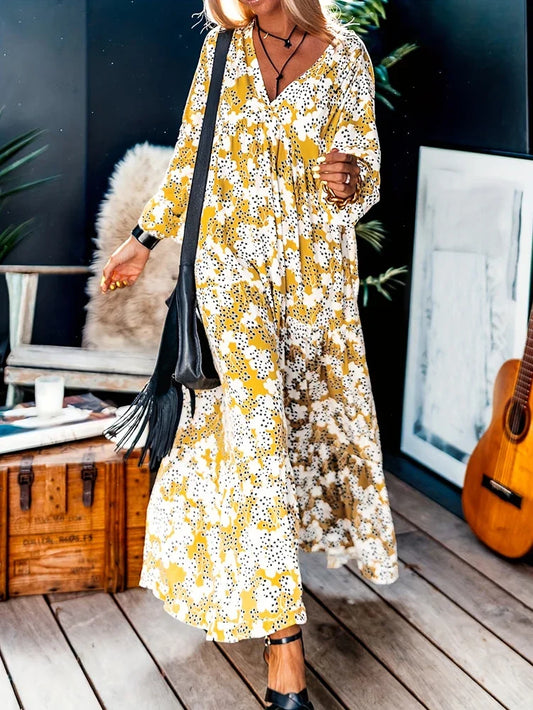 Dawn – Maxi jurk met v-hals en speelse print voor dames