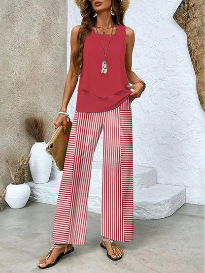 Elvira - Tweedelige dames set met gelaagde top en wijde broek