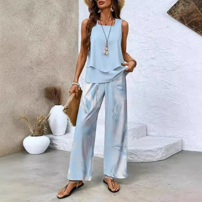 Elvira - Tweedelige dames set met gelaagde top en wijde broek