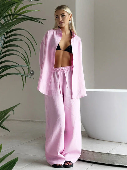 Damiana - Dames set met losvallende broek en open blouse