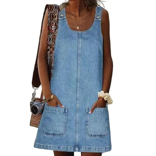 Enrichetta - Mouwloze damesjurk in denimlook