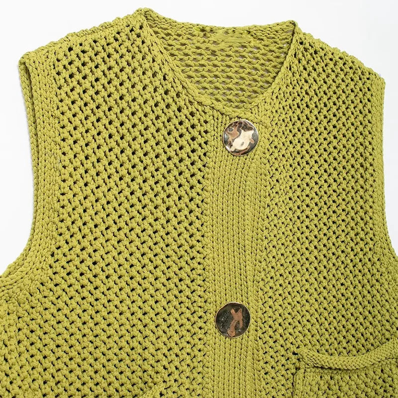 Rella - Groen knit & knot grof vest voor dames