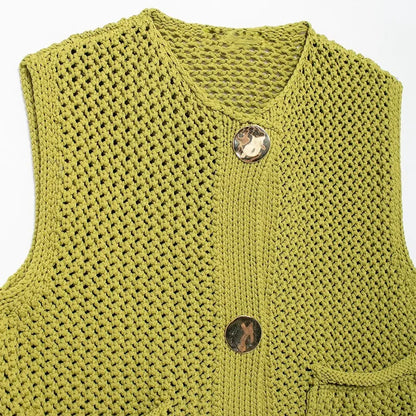 Rella - Groen knit & knot grof vest voor dames