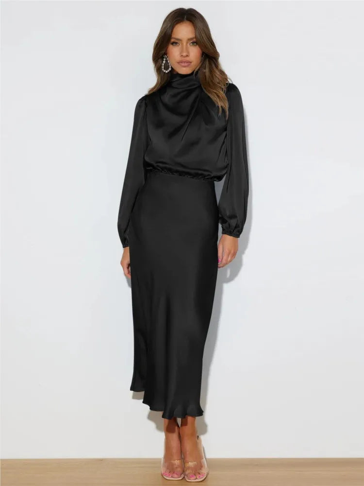 Verie – Midi jurk met hoge hals en lange mouwen voor dames