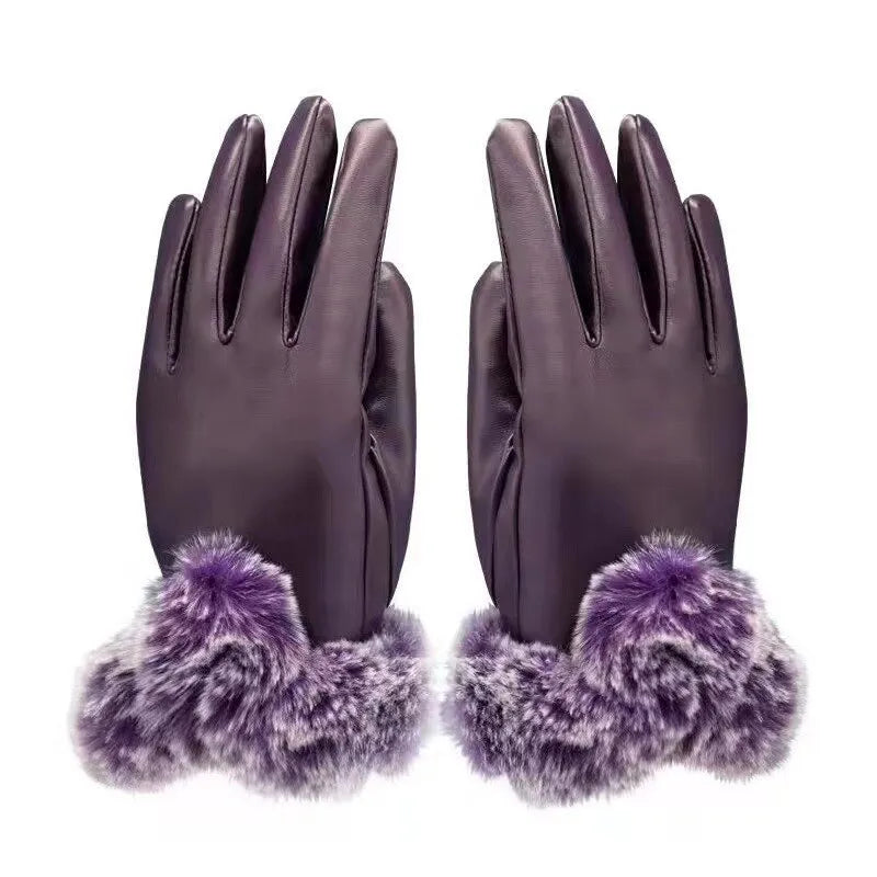 Luxe leren handschoenen met imitatiebont manchet