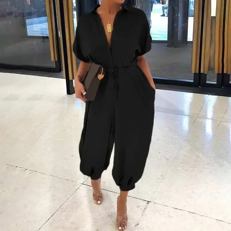Gillian – Loose-fit jumpsuit met luipaardprint en knoopsluiting voor dames
