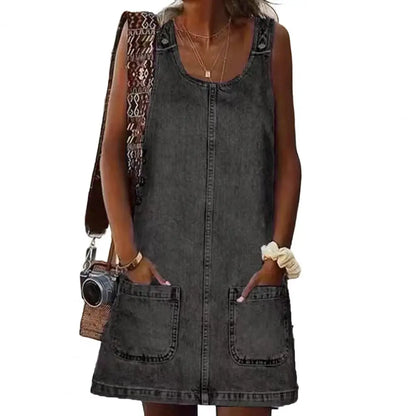 Enrichetta - Mouwloze damesjurk in denimlook