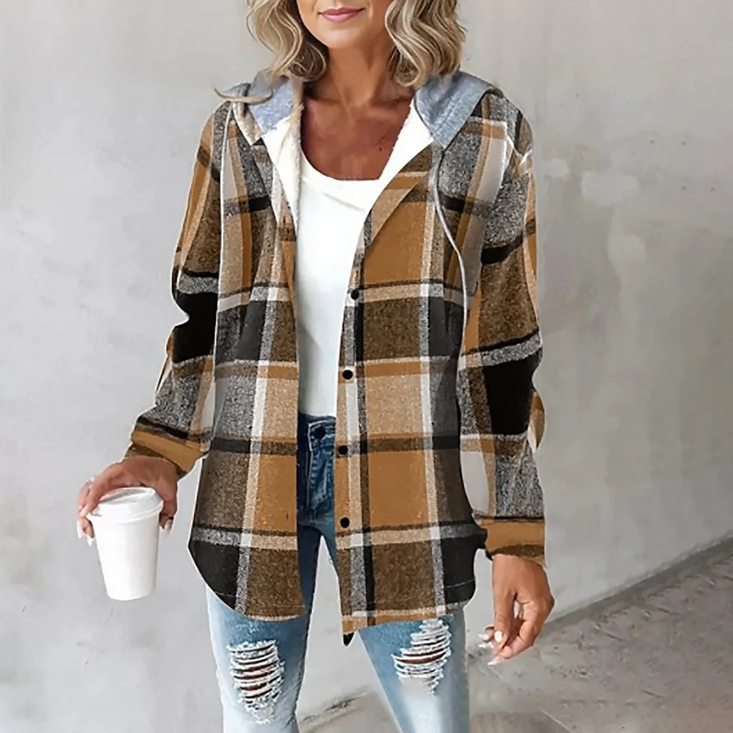 Safira - Geruite hooded cardigan voor dames