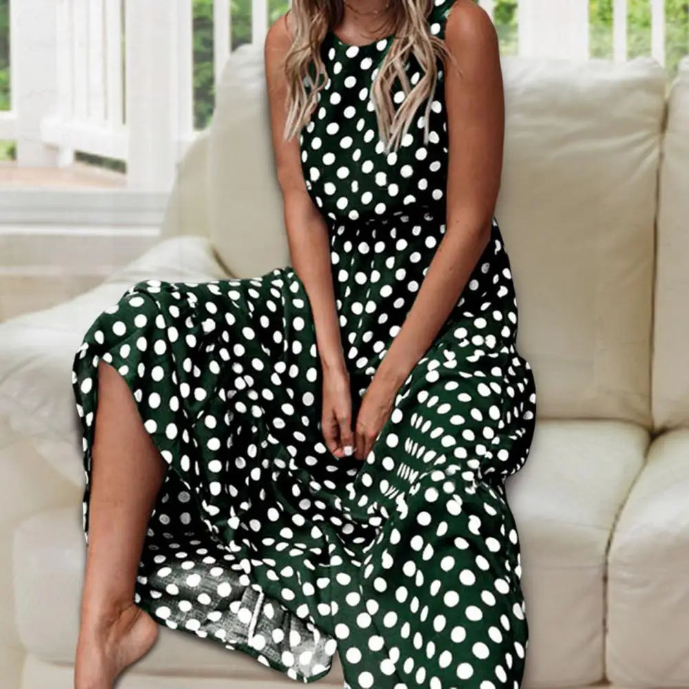 Francoise - Mouwloze maxi zomerjurk met stippenprint voor dames