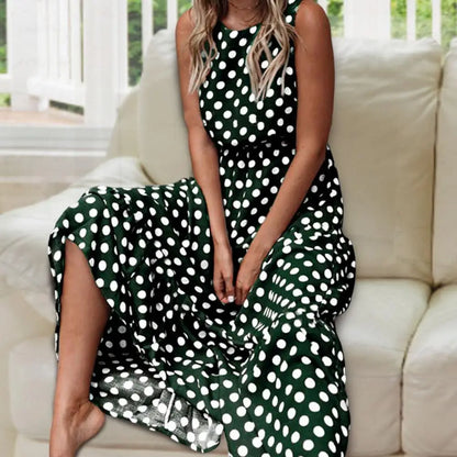 Francoise - Mouwloze maxi zomerjurk met stippenprint voor dames