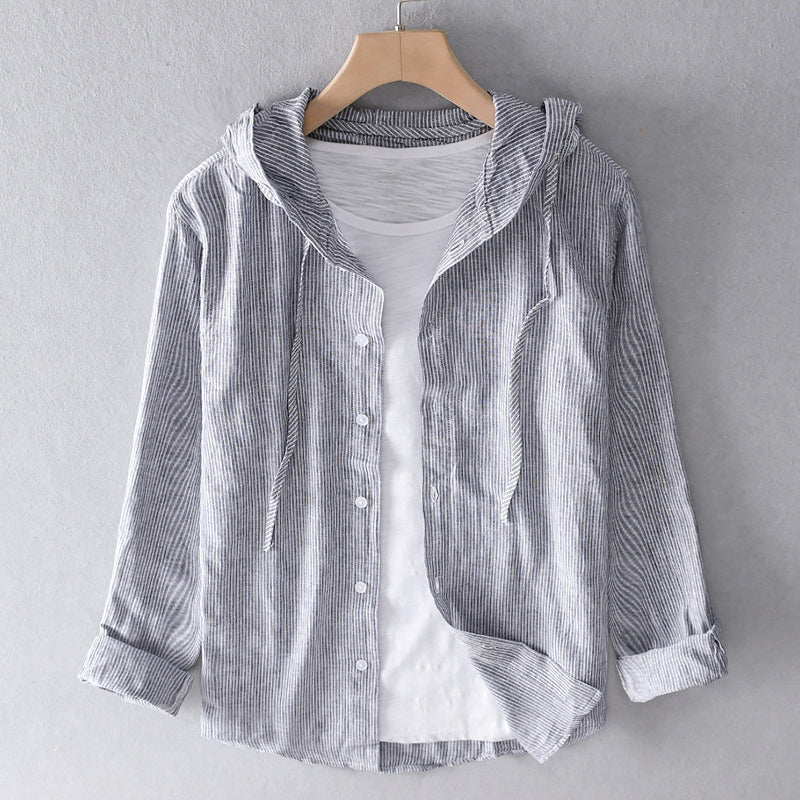 Greta - Gestreepte damesblouse met capuchon en knoopsluiting