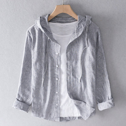 Greta - Gestreepte damesblouse met capuchon en knoopsluiting