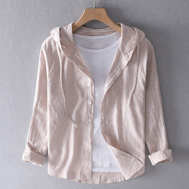 Greta - Gestreepte damesblouse met capuchon en knoopsluiting