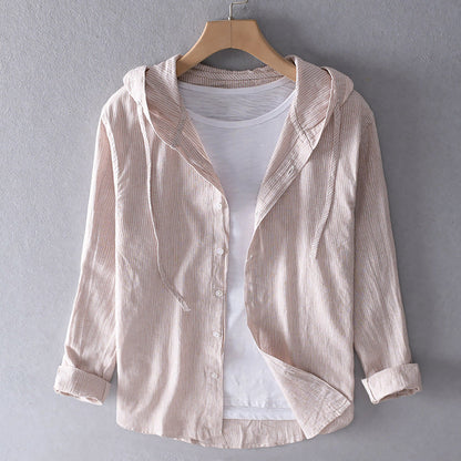 Greta - Gestreepte damesblouse met capuchon en knoopsluiting
