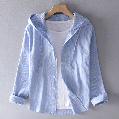 Greta - Gestreepte damesblouse met capuchon en knoopsluiting