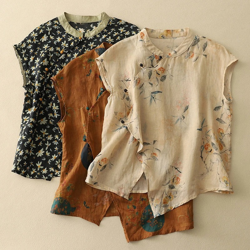 Ainhoa - Luchtige dames top met asymmetrische knoopdetails