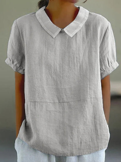 Celandine - Dames blouse met korte mouwen en ronde kraag
