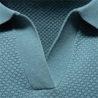 Gilbert - Heren poloshirt met open kraag en textuurstructuur