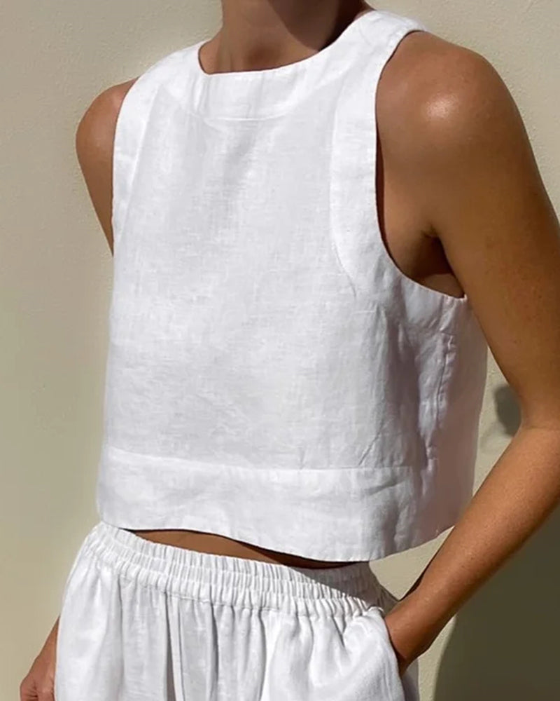 Melanie - Tweedelige dames set met cropped top en wijde broek