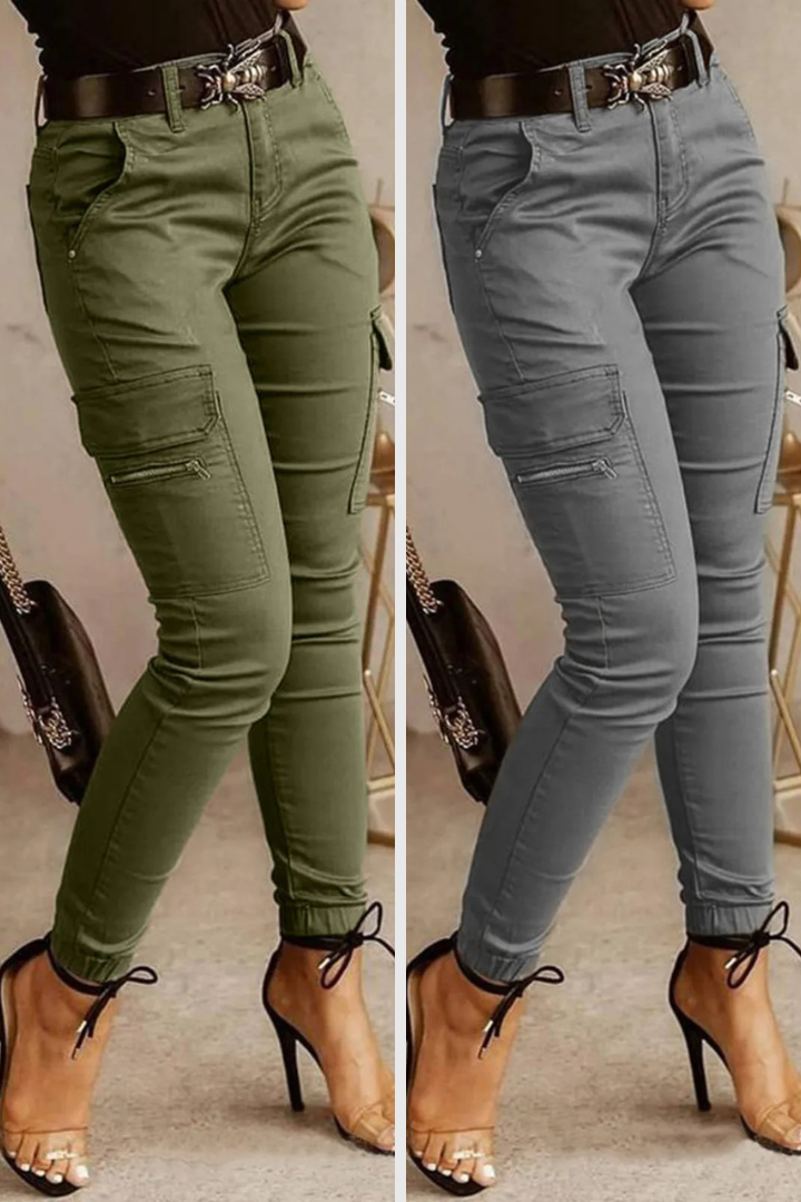 Samuela - Dames cargobroek met high waist en tapered fit