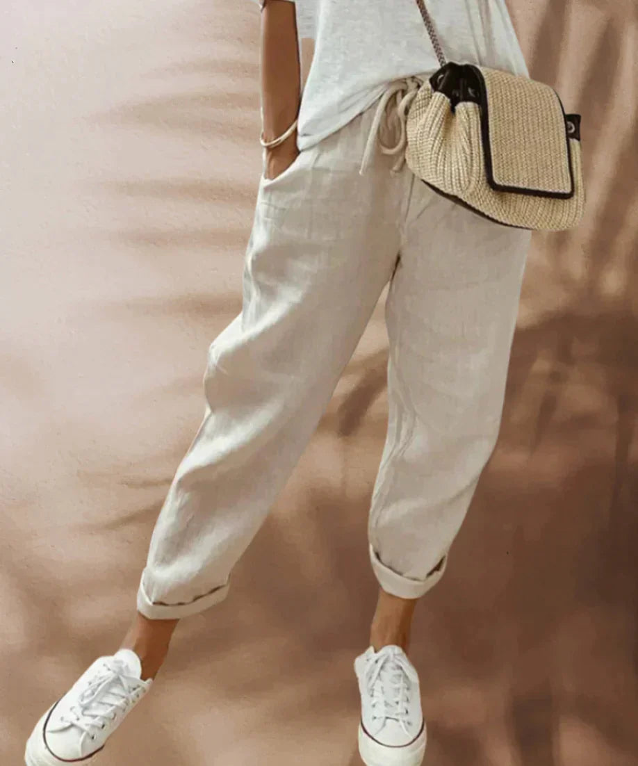 Liana - Casual linnen broek met koord voor dames