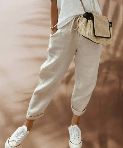 Liana - Casual linnen broek met koord voor dames