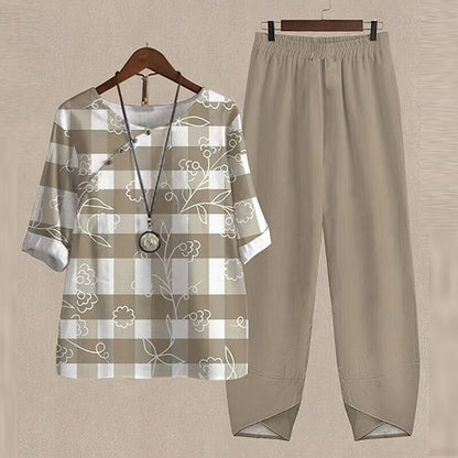 Elzbieta - Dames set met bloemige top en rechte broek