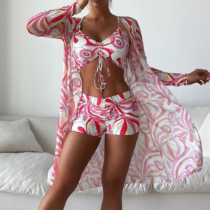 Eglantine - Driedelige dames strandset met lange kimono