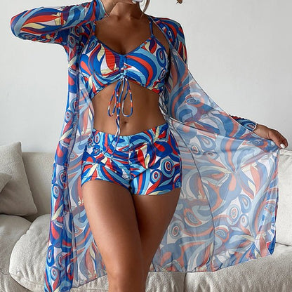Eglantine - Driedelige dames strandset met lange kimono