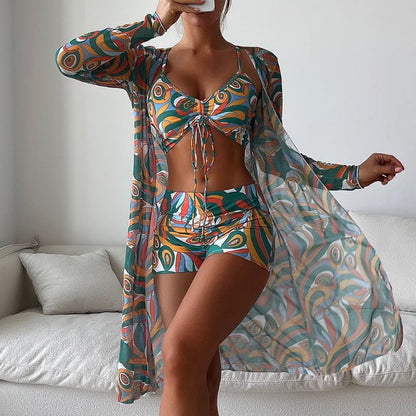 Eglantine - Driedelige dames strandset met lange kimono