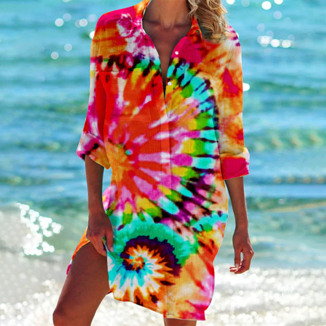 Savanna - Zomers dameshemd met tie-dye knoopsluiting