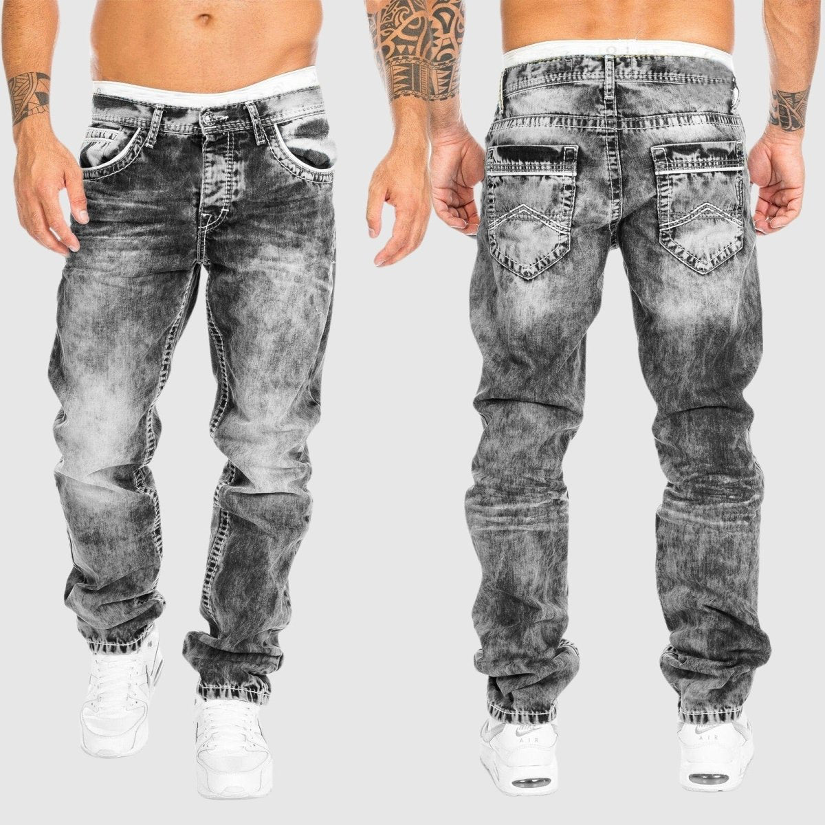 Dunstan - Gebleekte denim herenjeans met rechte pasvorm