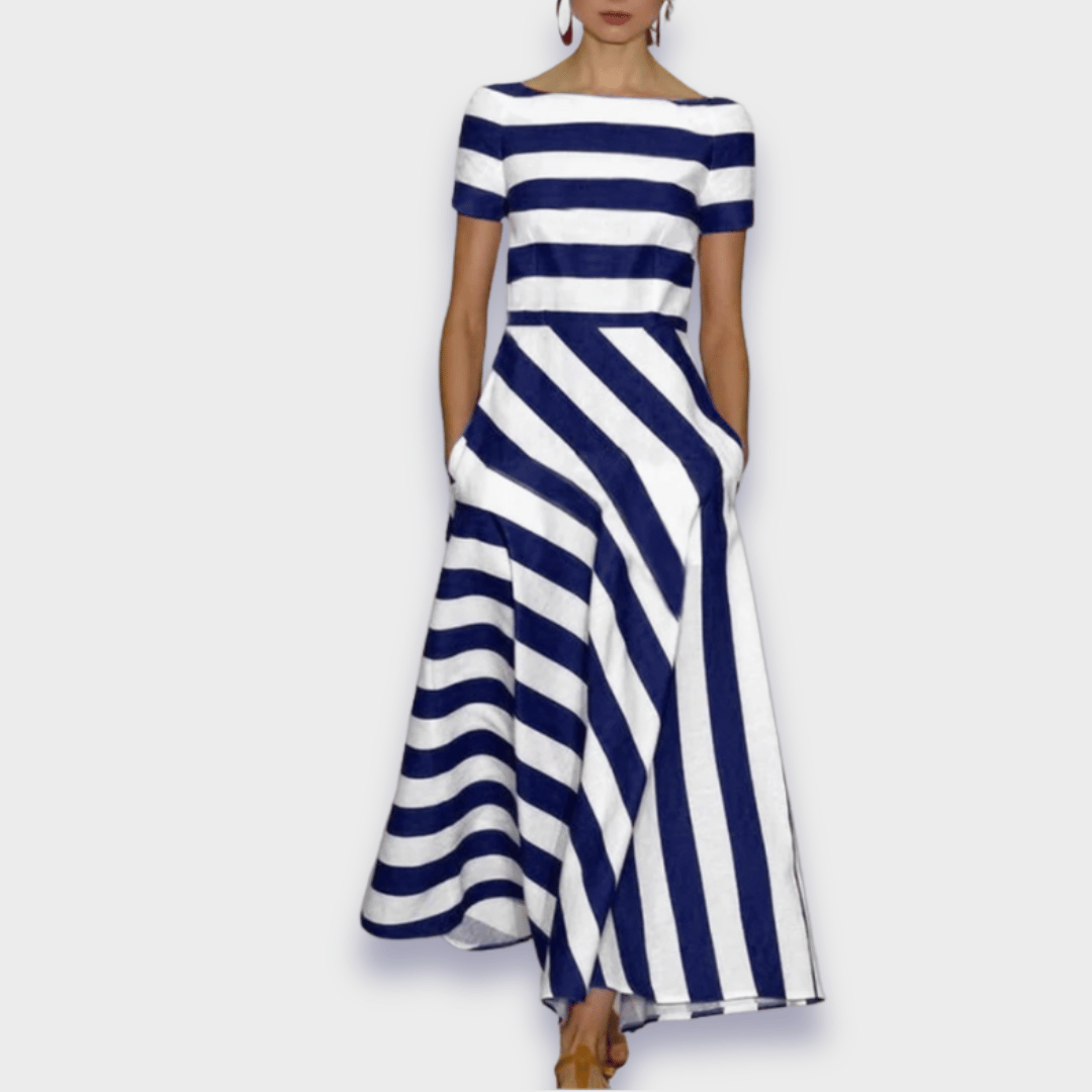 Maelis - Gestreepte dames midi-jurk met boothals
