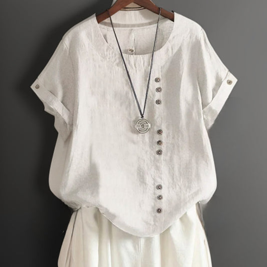 Sibilla - Asymmetrische dames top met knoopaccent