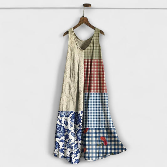 Shireen – Mouwloze patchwork A-lijn jurk met ronde hals voor dames