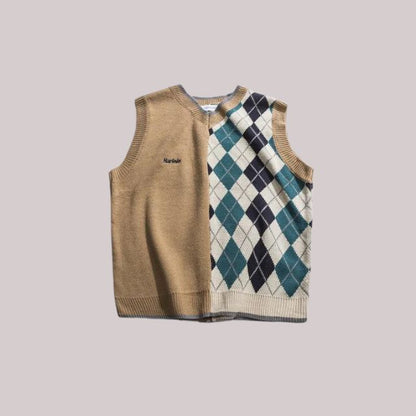 Jazryl - V-hals sweater vest met contrasterend patroon