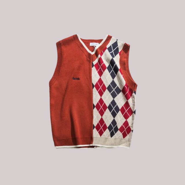 Jazryl - V-hals sweater vest met contrasterend patroon