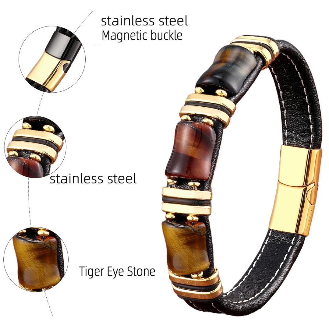 Luxe herenarmband met houtaccenten en metalen details