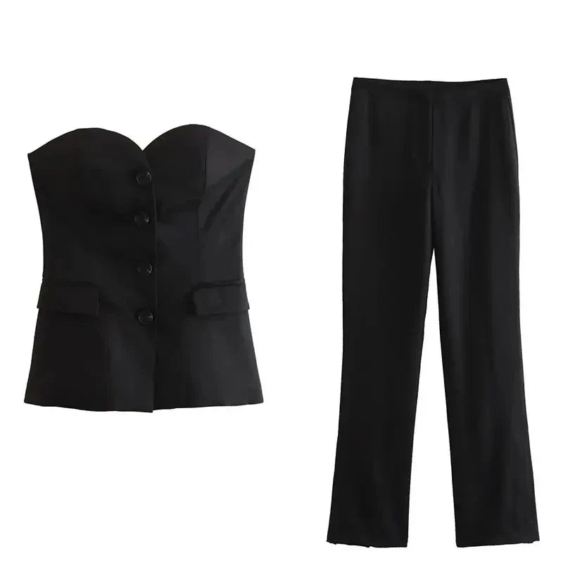Sonja - Strapless dames set met top en rechte broek
